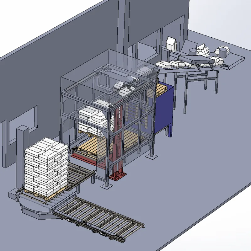 Layout industrial con distribución de pavimento y equipos